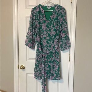 Green and Purple Midi Dress with Wrap Style